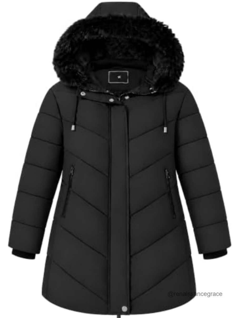 Plus Size Quilted Puffer Parka Coat Detachable Hood Faux Fur Winter